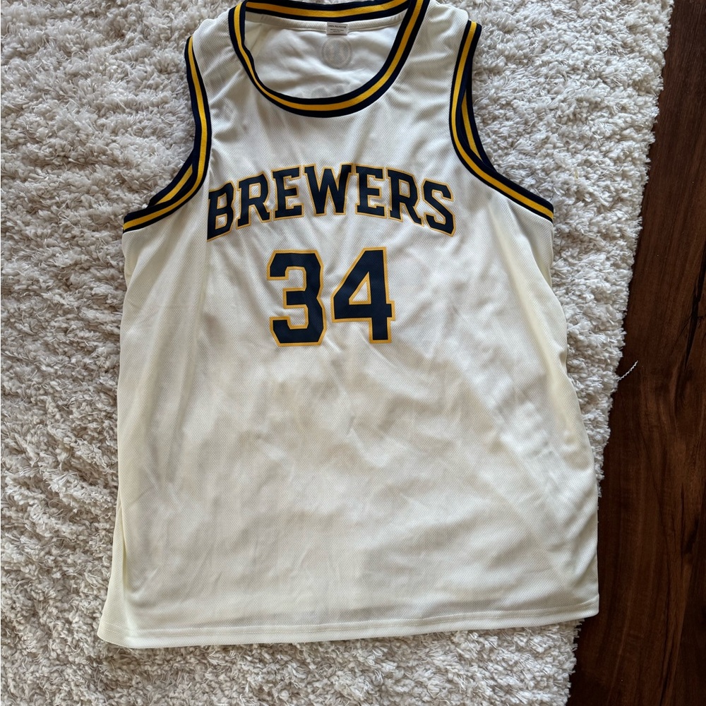 Milwaukee Brewers White and Black Jersey 34